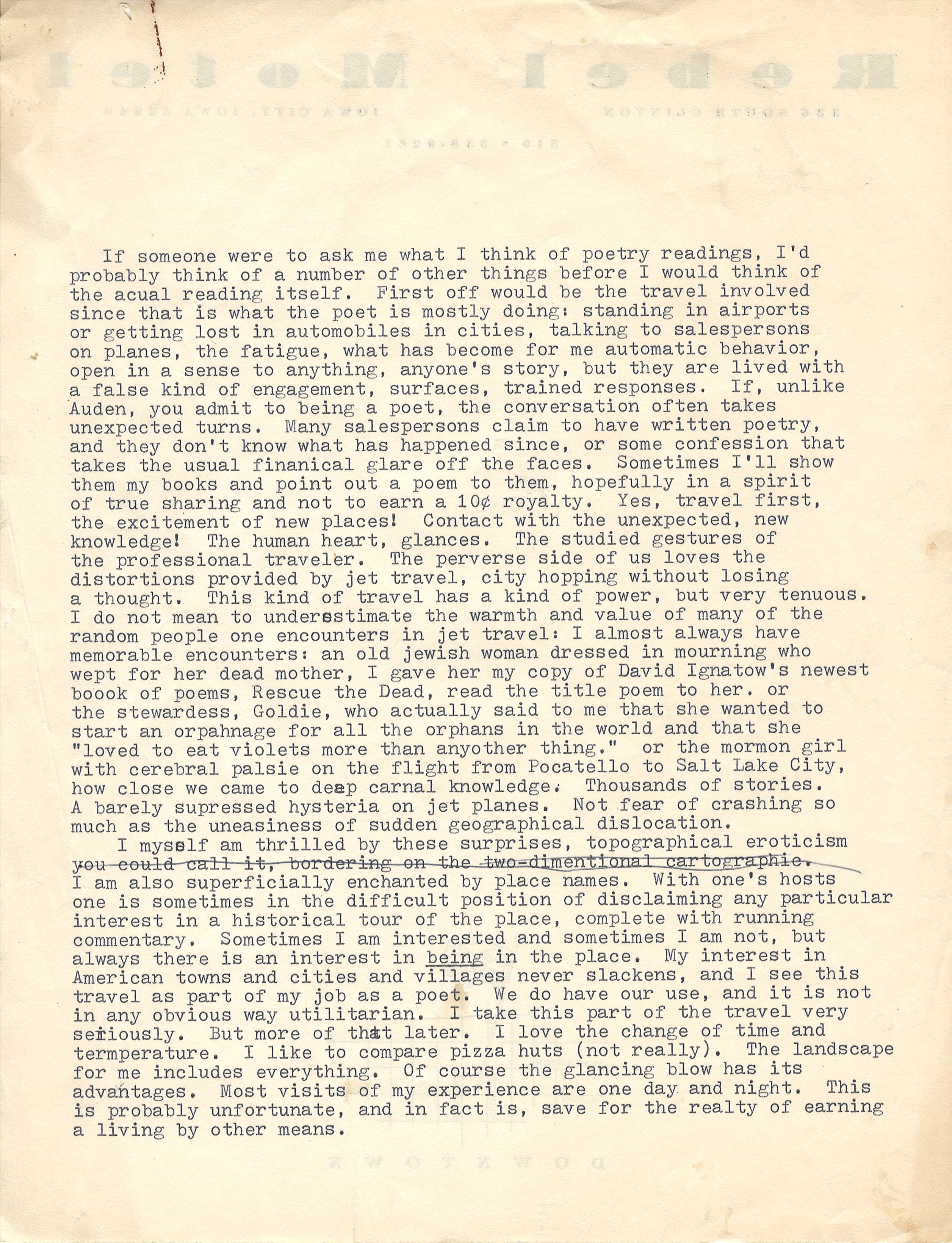 Typewritten essay by James Tate