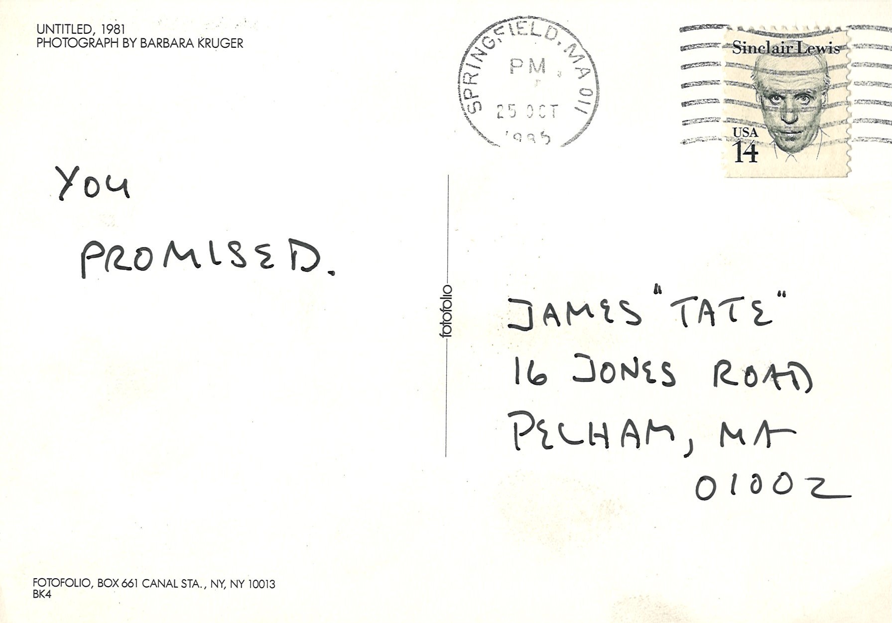 Postcard from James Tate