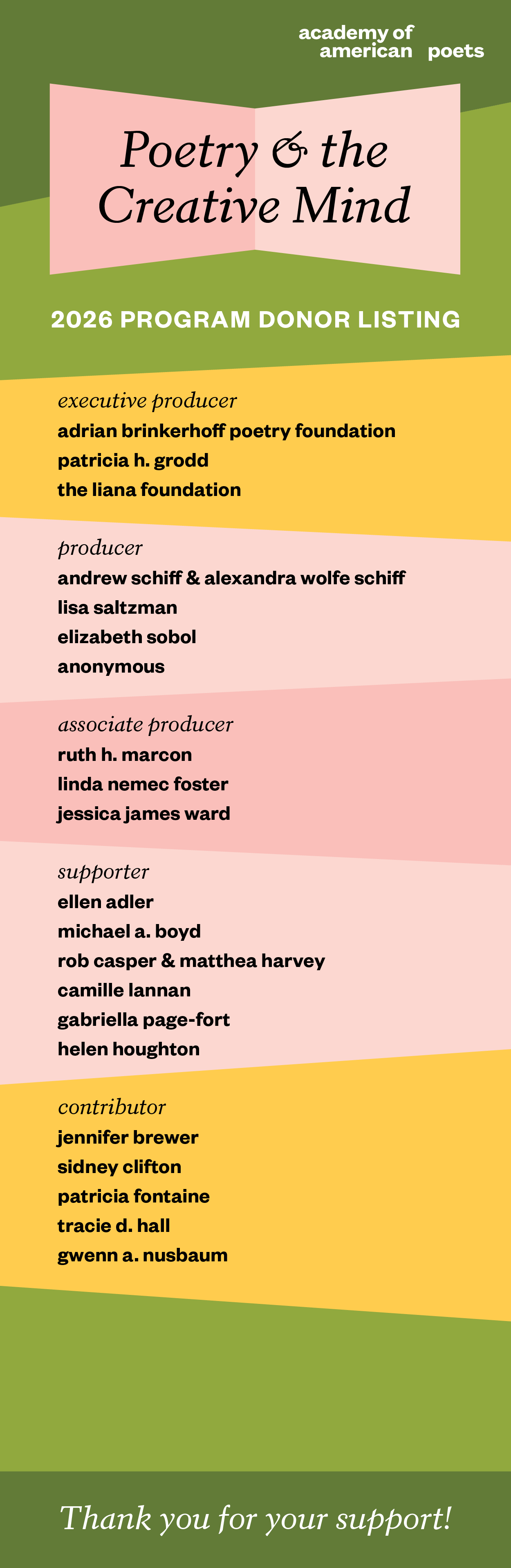 Poetry & the Creative Mind Producers Circle Donors