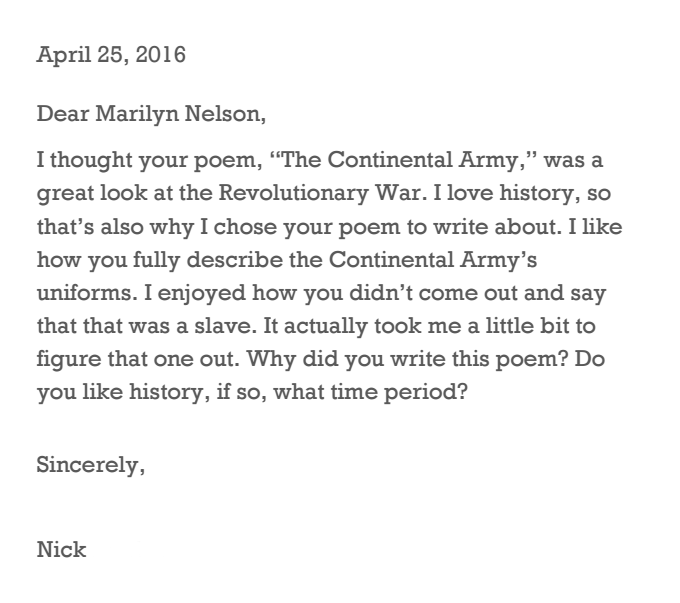 Dear Marilyn Nelson from Nick