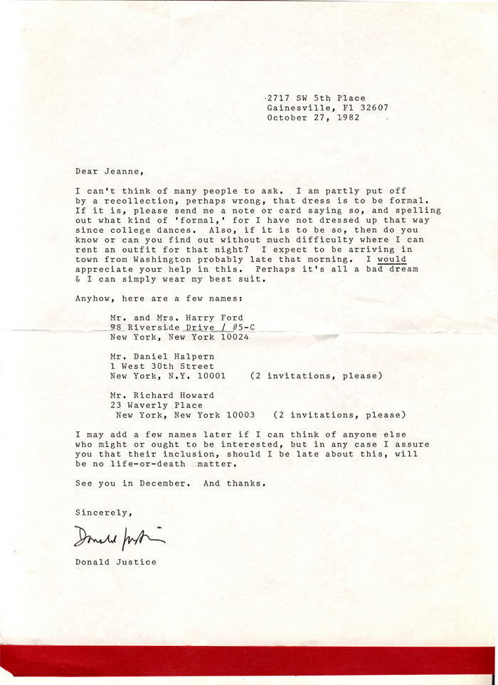 Donald Justice Letter