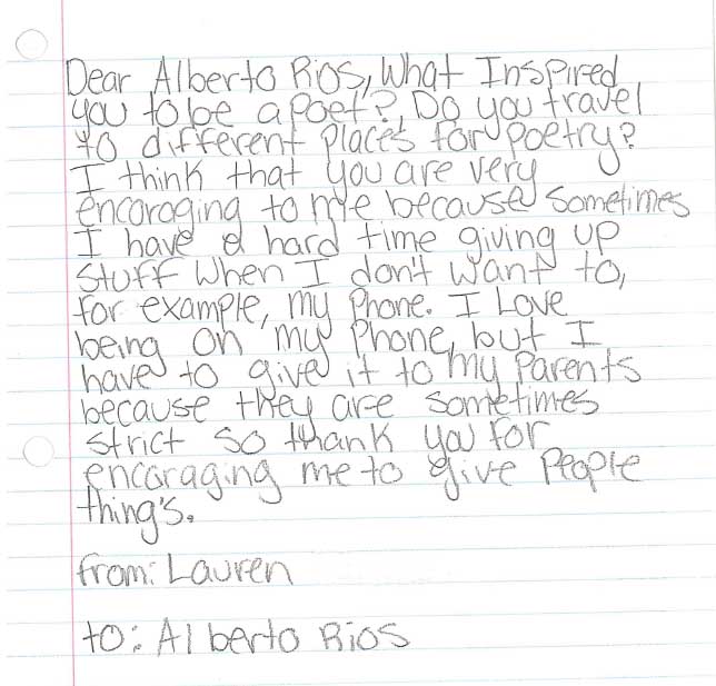 Dear Alberto Ríos from Lauren