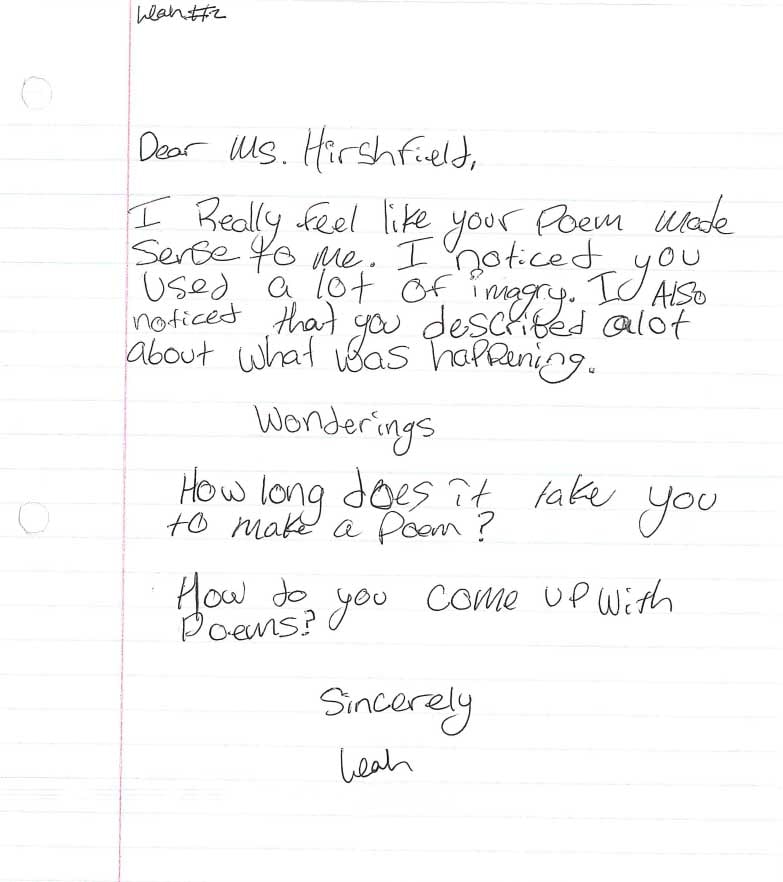 Dear Jane Hirshfield from Leah