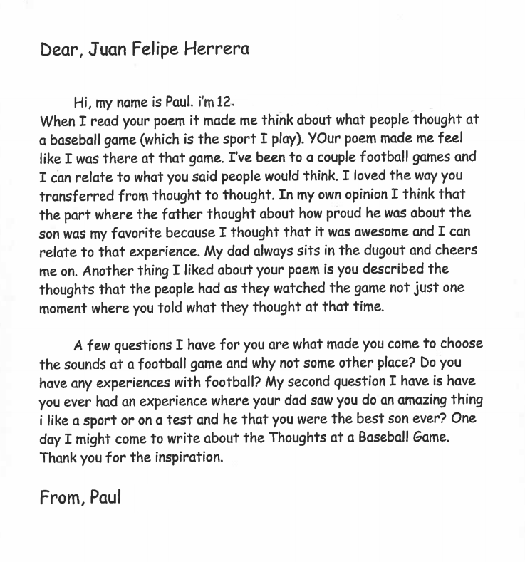 Dear Juan Felipe Herrera from Paul