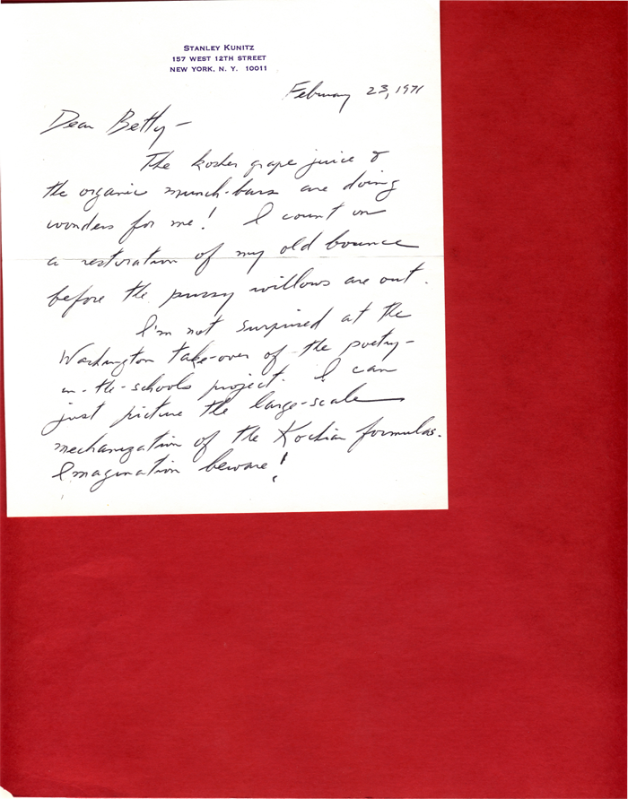 Stanley Kunitz&#039;s 1971 Letter