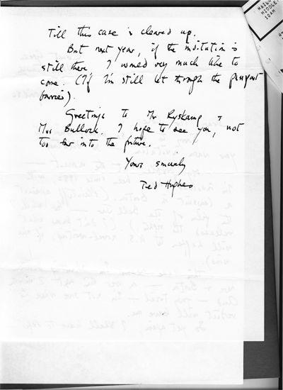Ted Hughes Letter, 1986 (back)