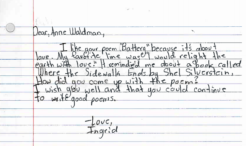 Dear Anne Waldman from Ingrid