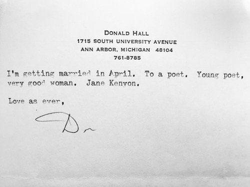 Letter from Donald Hall