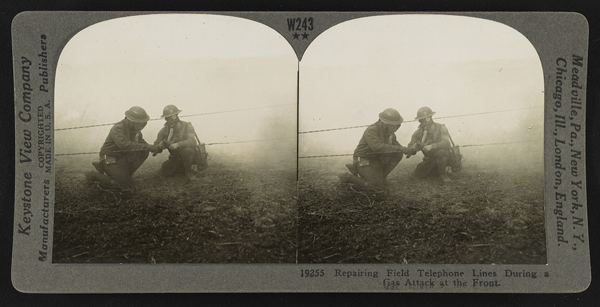  Repairing Field Telephone Lines During a Gas Attack at the Front