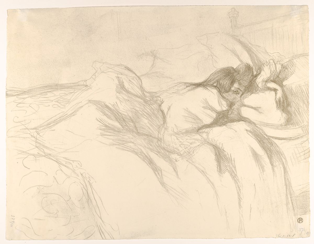 Lithograph print "Waking Up" by Henri de Toulouse-Lautrec 