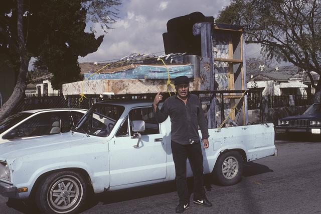 Don Miguel y su troca parked on Budlong Ave. South Los Angeles, 2000