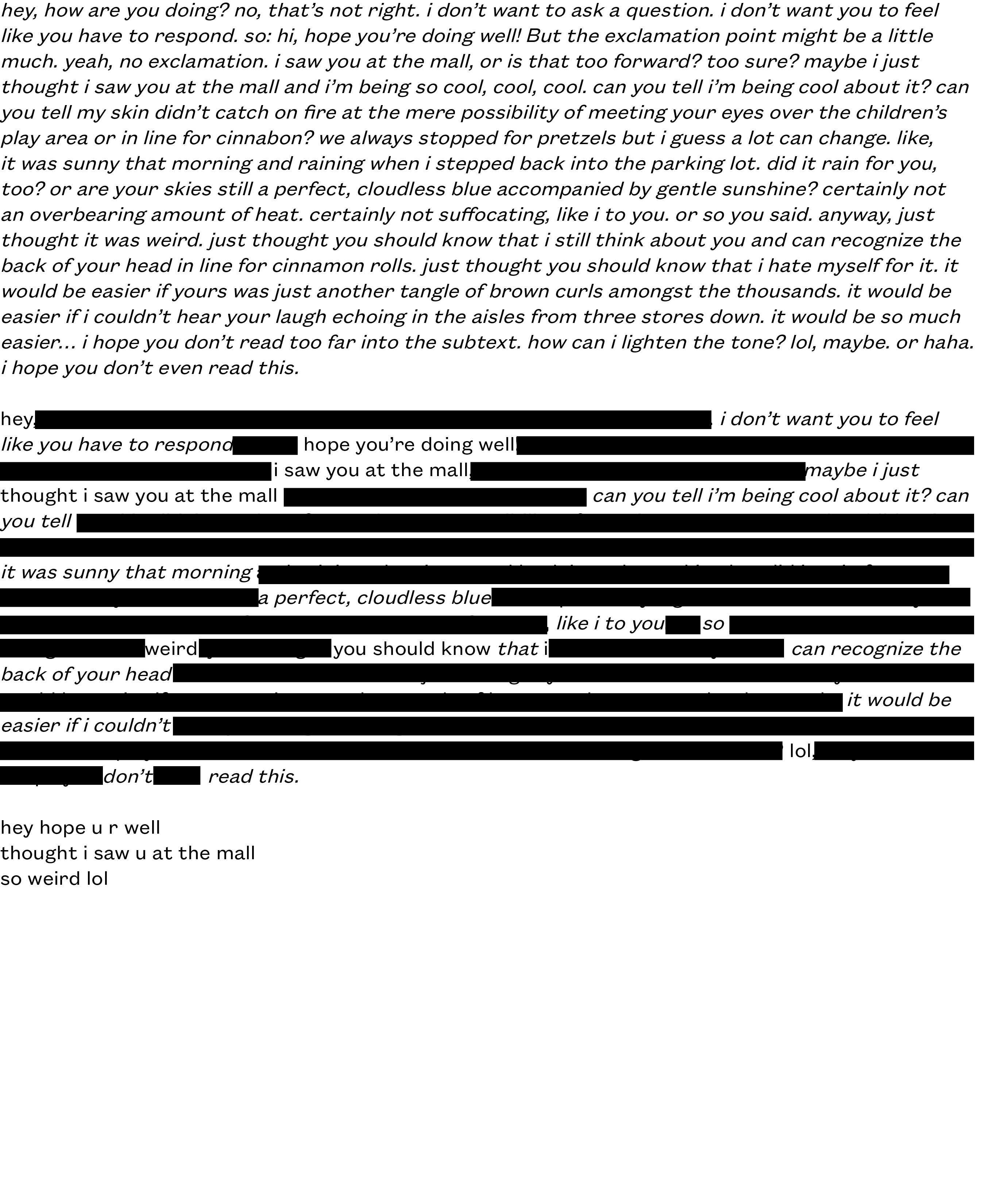 text message as a burning haibun