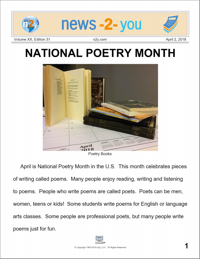 National Poetry Month Newspaper: Regular Level