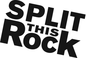 Split This Rock Logo. The words "Split This Rock" appear in slanted black text, one word under the other, over a white background.