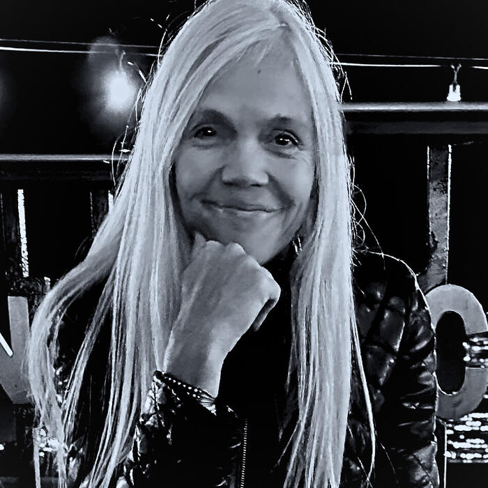 Black and white photograph of Karen Karbiener