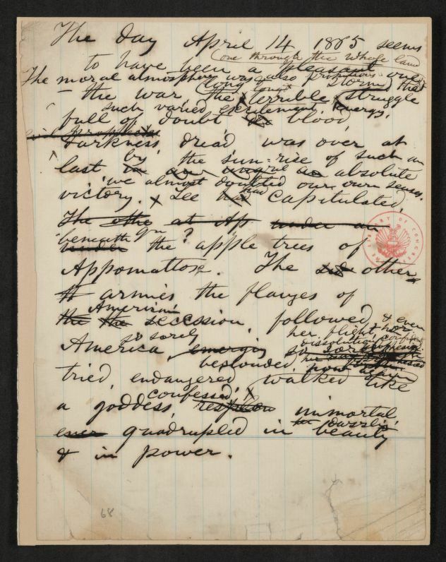 Draft of Whitman's poem for Lincoln