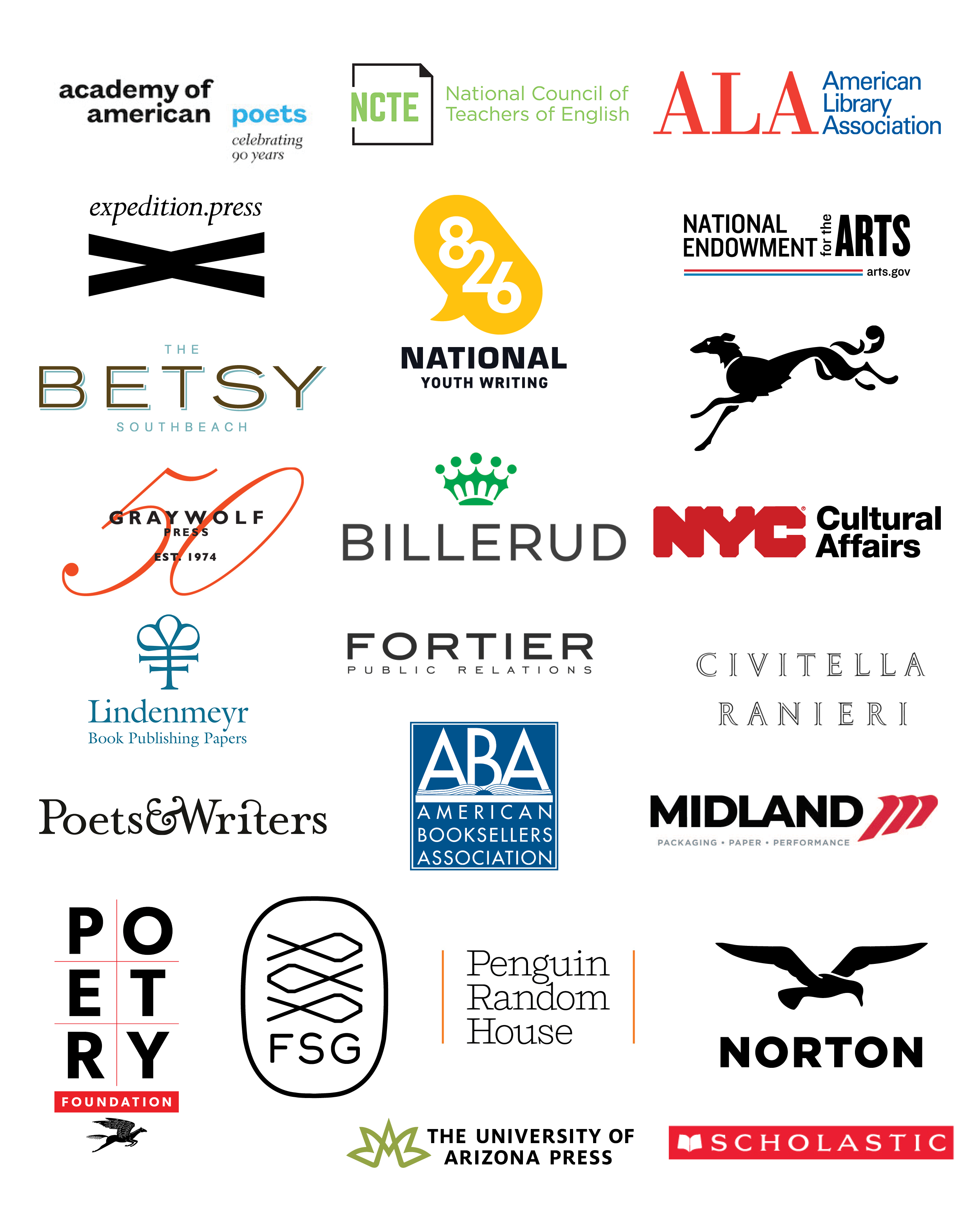 Logos of 2024 National Poetry Month Sponsors & Partners